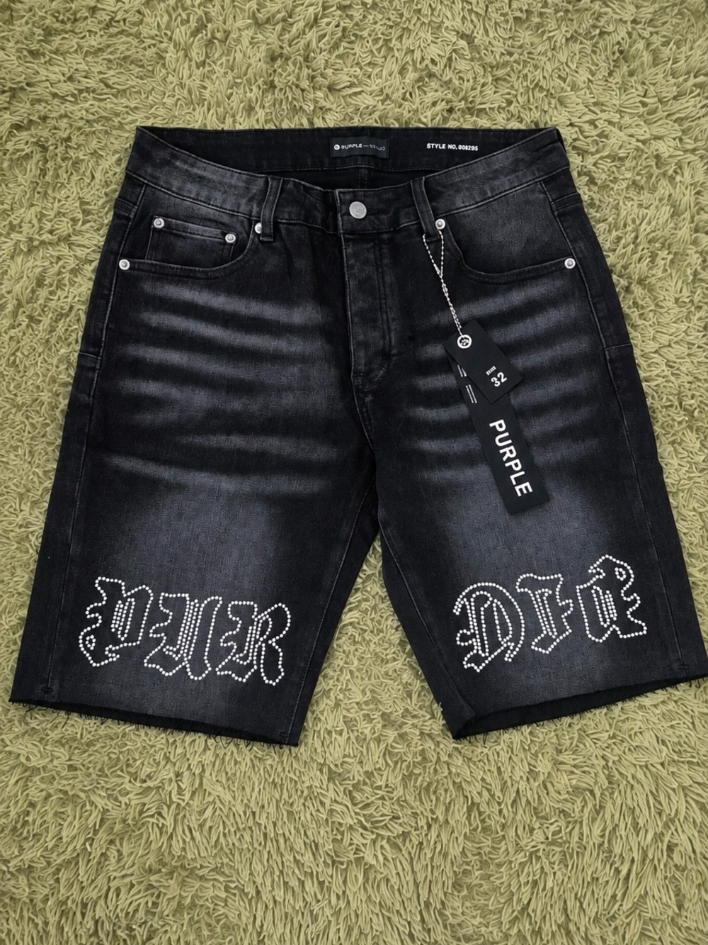 Purple Brand Rhinestone Black Denim Shorts NWT Men's Size 32 Designer Jean